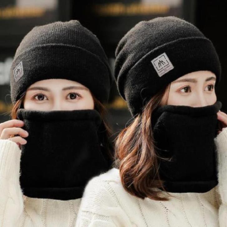 Mũ Len Kèm Khăn Cổ Lót Lông Cho Cả Nam Và Nữ