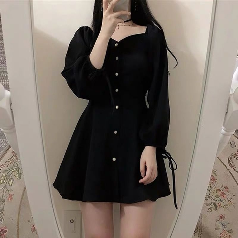 Đầm tay dài màu trơn phong cách cổ điển thời trang dành cho nữ