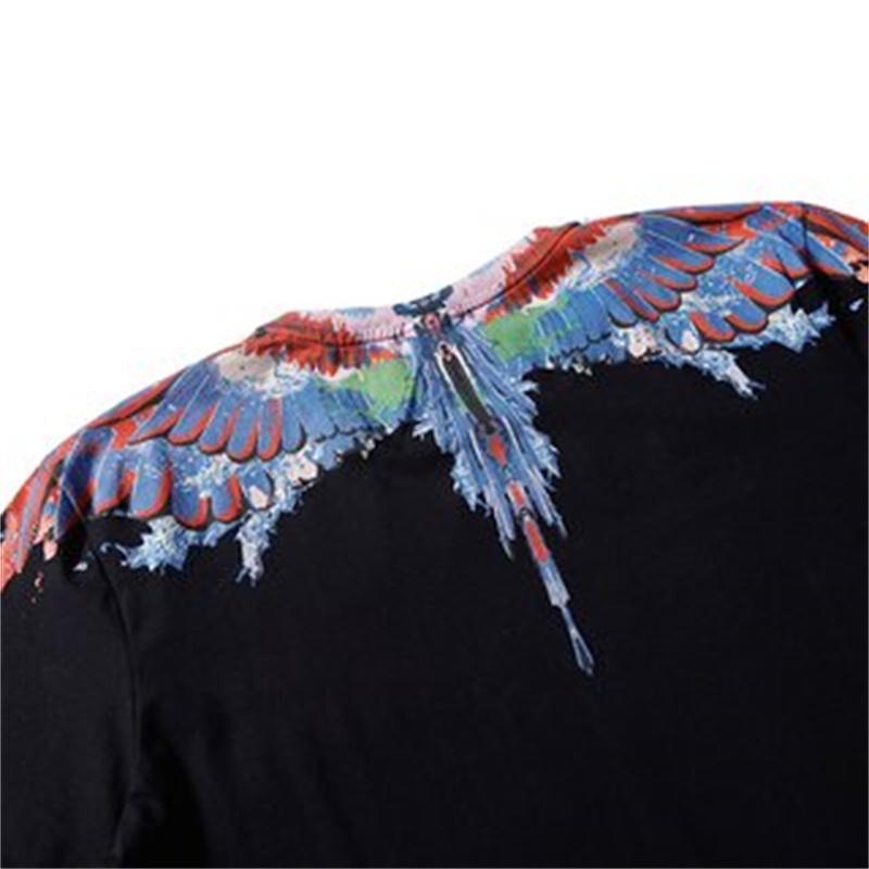 Áo Thun Cotton Ngắn Tay In Hình Đôi Cánh Màu Sắc Cổ Điển Thời Trang Unisex