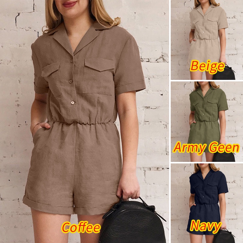 ZANZEA Jumpsuit Ngắn Chất Liệu Cotton Có Túi Thời Trang Cho Nữ
