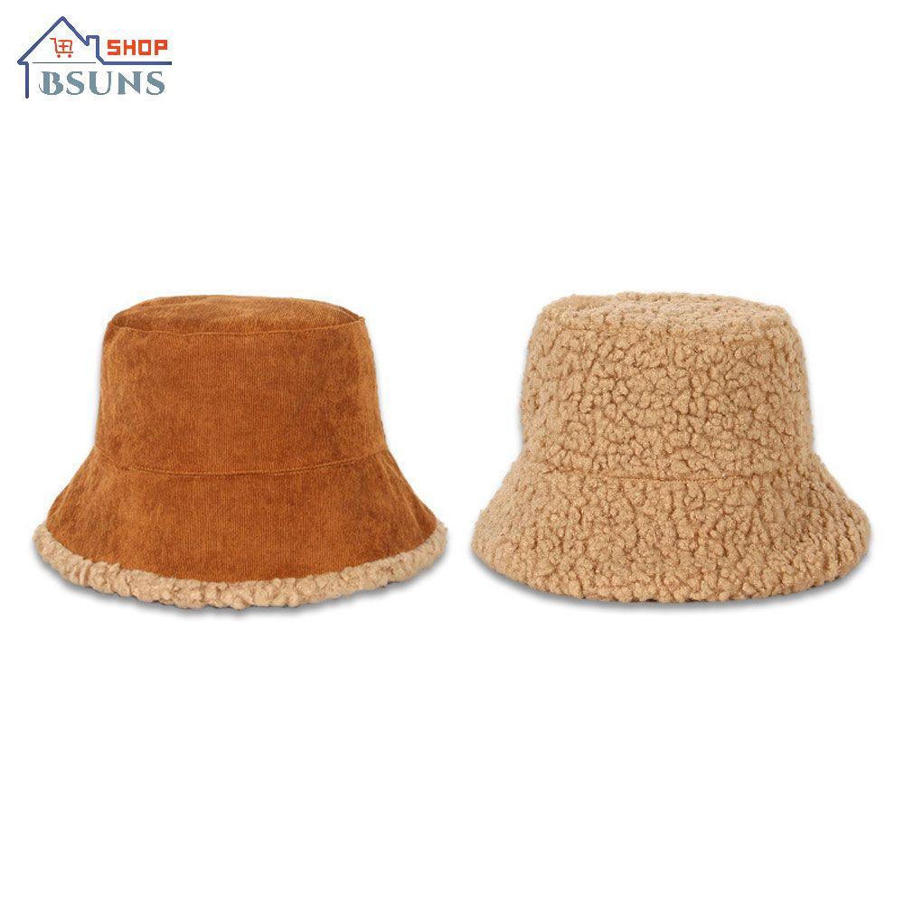 Mũ bucket vải nhung dày hai mặt giữ ấm thời trang mùa đông cho nữ