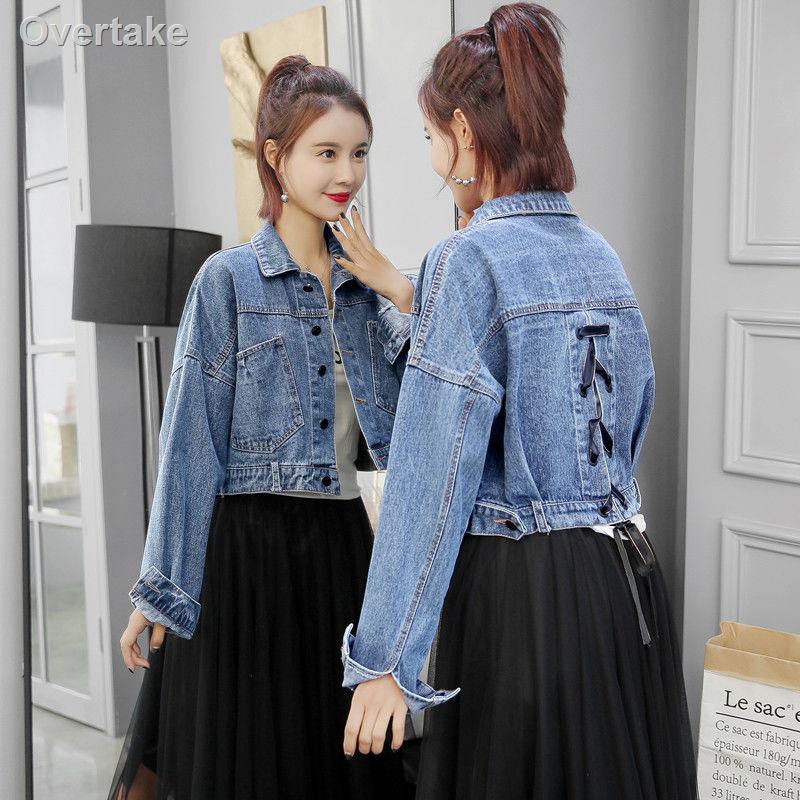 Áo Khoác Jeans Nữ Dài Tay Cổ Bẻ Thời Trang Hàn 2018