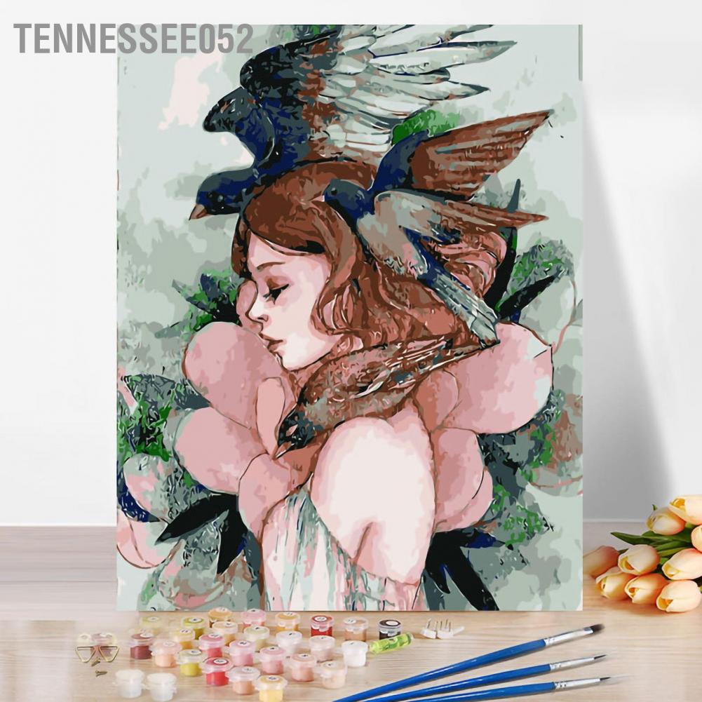 Tranh tô màu theo số sơn dầu DIY hình cô gái và hoa 40x50cm trang trí nhà / văn phòng vải lanh không khung Tennessee052