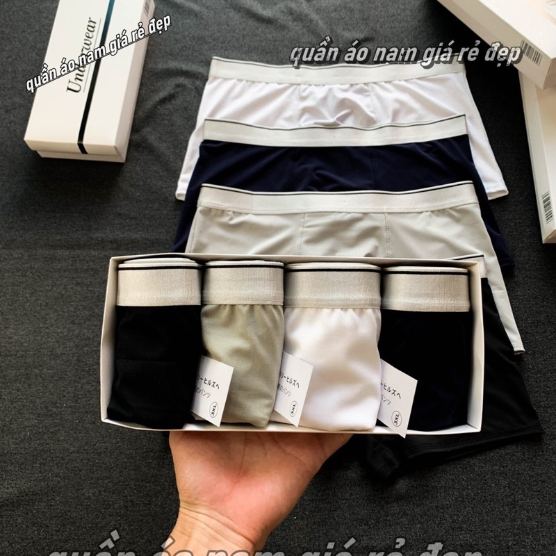 Hộp 4 Quần lót trơn đùi nam, quần sịp nam trơn giao màu ngẫu NHIÊN Vải Thun Lạnh(chất mát,thoáng khí),co giãn 4 chiều