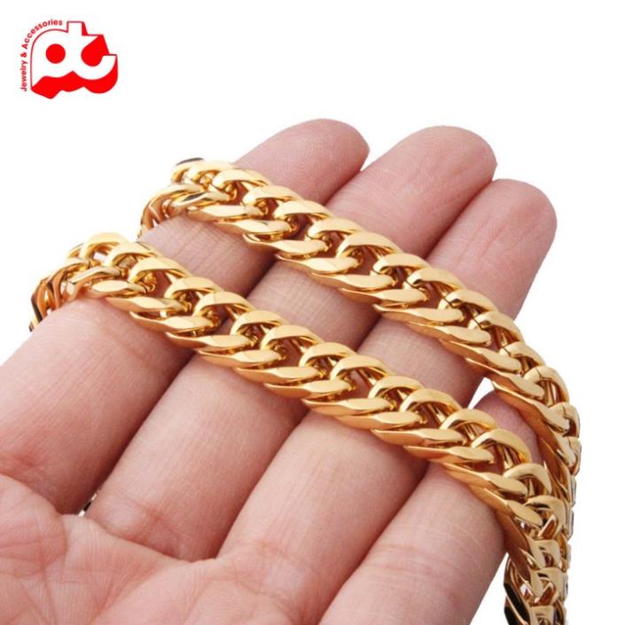 Dây chuyền nam đẹp inox cao cấp thời trang titan thép không gỉ kiểu lặc đôi PT JEWELRY kích cỡ 10mm mạ vàng PTDCNA174