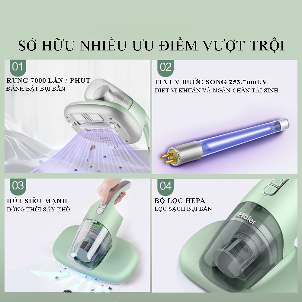 Máy hút bụi giường nệm HAIER - Loại bỏ 99% vi khuẩn,khử trùng bằng tia UV - Công nghệ diệt khuẩn hiện đại đến từ Đức