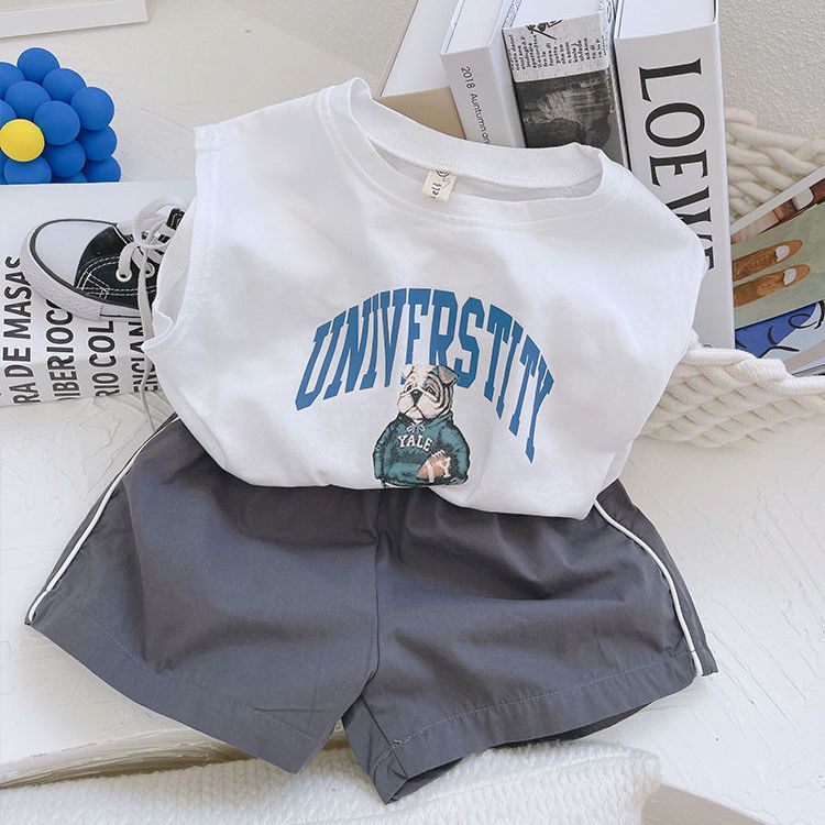 Set Áo Sát Nách + Quần Short In Họa Tiết Hoạt Hình Phong Cách Hàn Quốc Thời Trang Hè 2023 Cho Bé Trai