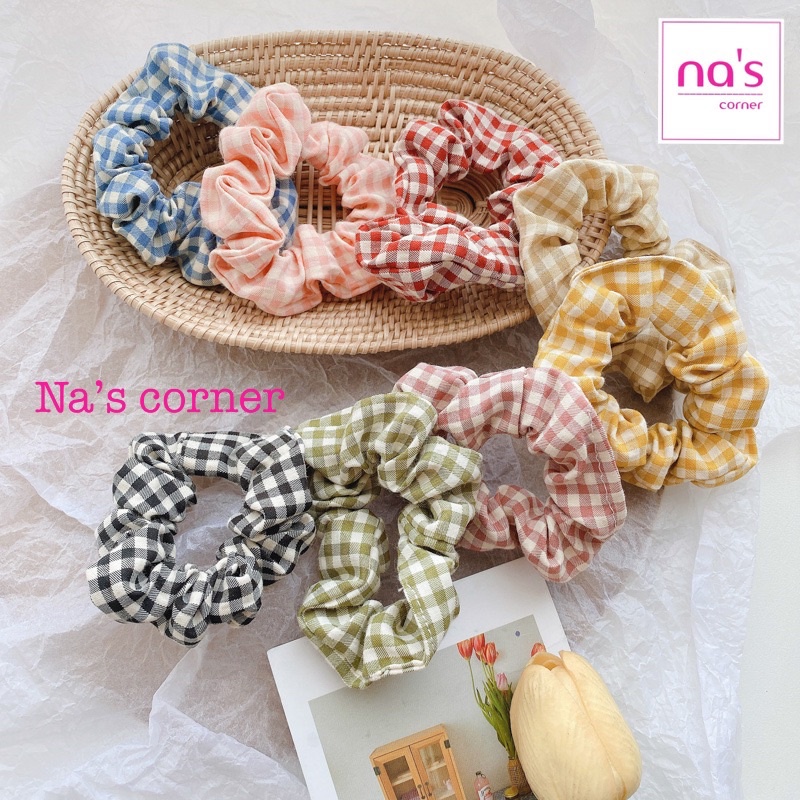 Thun cột tóc vải caro size nhỏ chun buộc tóc