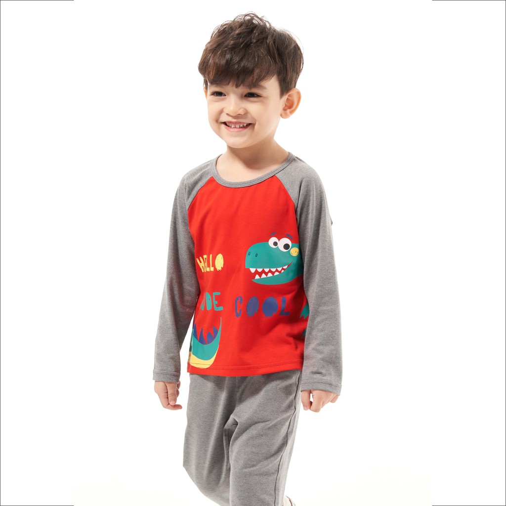 Bộ Bé Trai Dài Tay Mặc Nhà Chất Thun Cotton In Hình Khủng Long Thời Trang Thiết Kế Cao Cấp Beddep Kid Clothes BB20