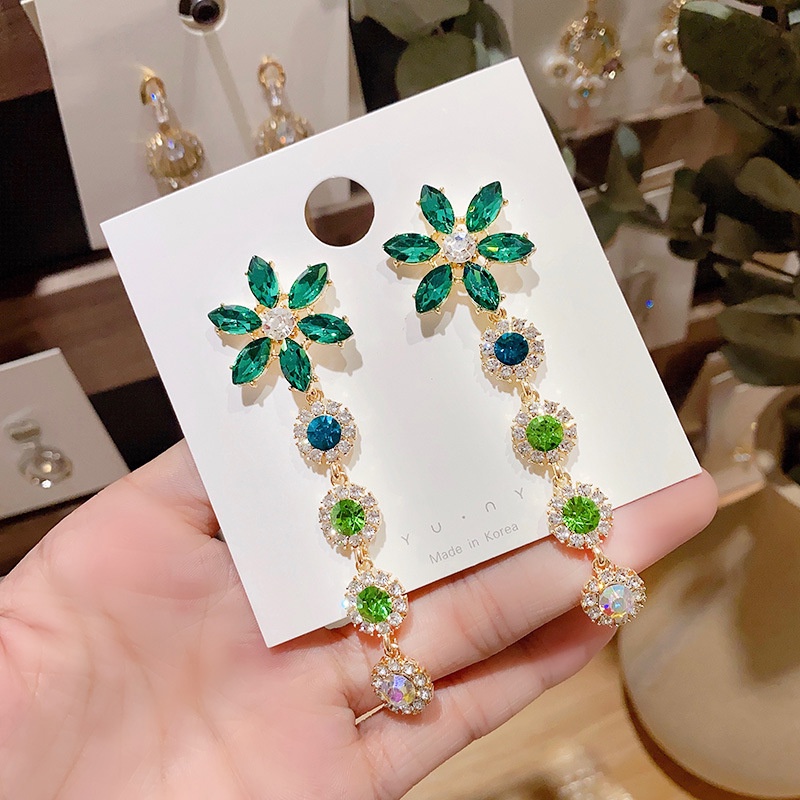 [Cao Cấp Bao Đẹp] Bông Tai Hình Hoa Đính Đá Màu Xanh Lục Bảo Cao Cấp Siêu Sang Chảnh Mainia Shop