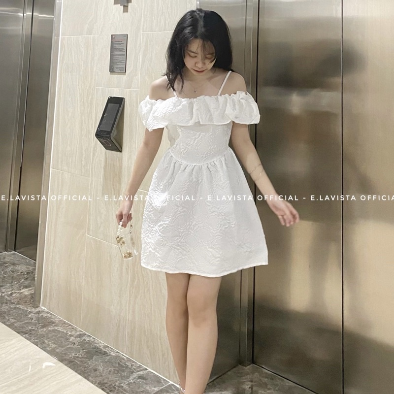 ELLE DRESS | Váy BabyDoll Gấm Xốp Hai Dây Trễ Vai Bèo Tiểu Thư