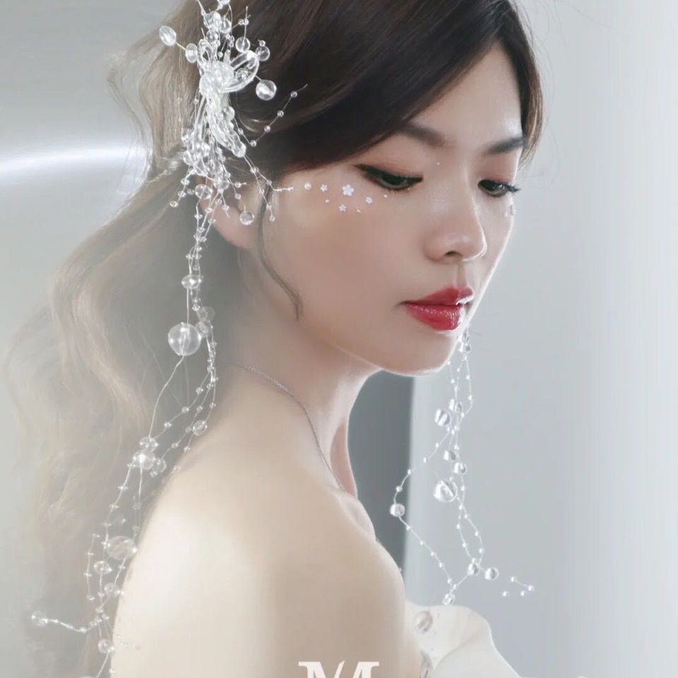 Kẹp Tóc Đính Pha Lê Tua Rua Bên Hông Trong Suốt Phong Cách Mori Nhật Hàn Cho Cô Dâu