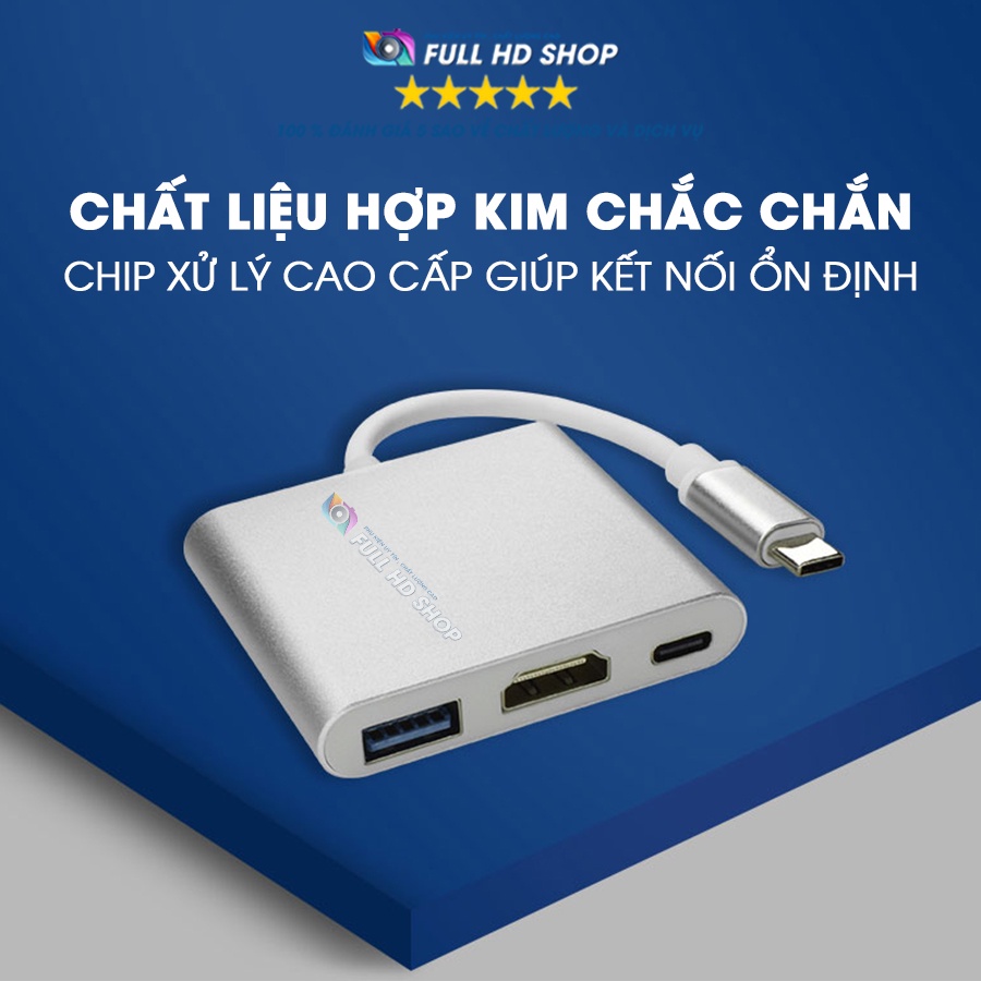 Type C To HDMI Cáp Type C To HDMI Và USB Cho Các Dòng Macbook/Laptop/Điện thoại có cấu hình MHL Full HD Shop Mã HD05