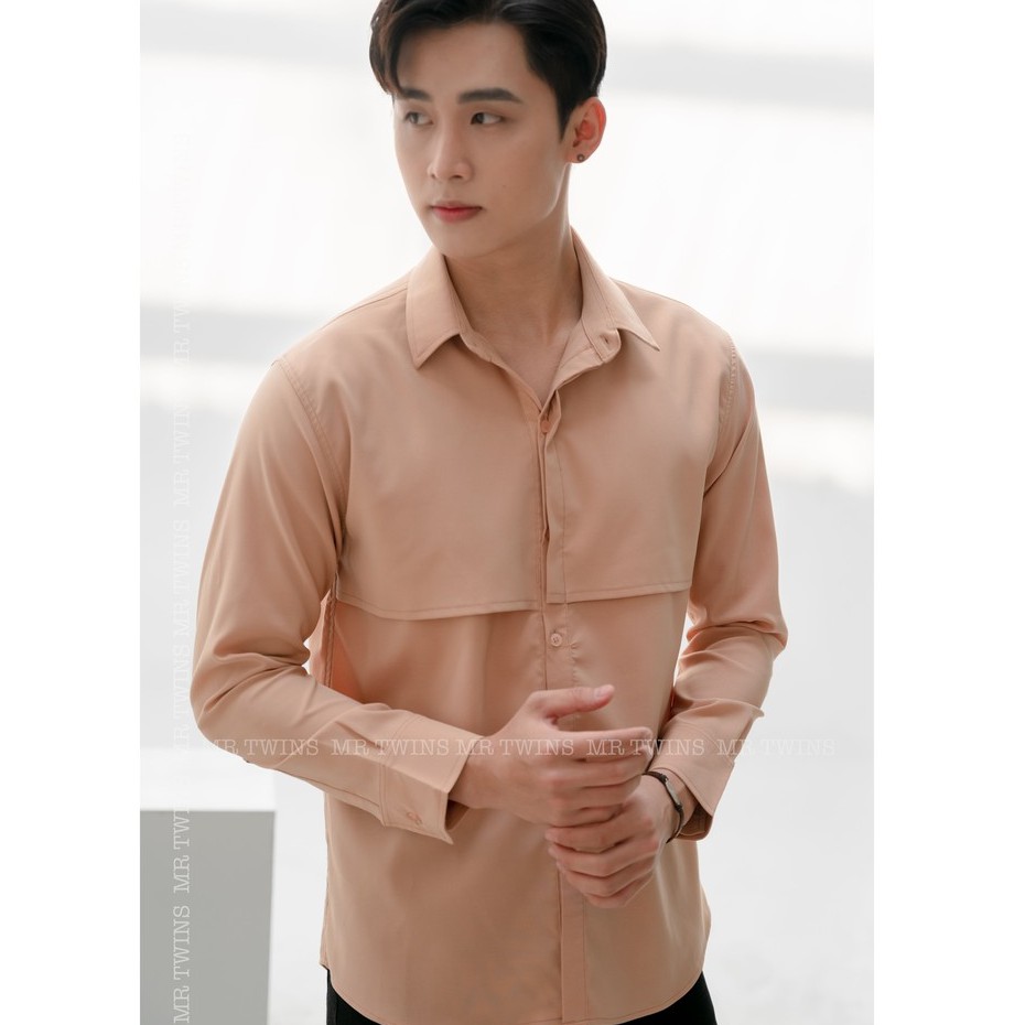 Áo sơ mi Nam màu nude phối ngực vải cotton thương hiệu Mr Twins | BigBuy360 - bigbuy360.vn