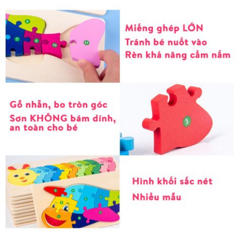 Đồ Chơi Tranh Ghép Gỗ Nối Số 3D Bằng Gỗ Giúp Bé Phát Triển Tư Duy - Đồ Chơi Thông Minh Cho Bé