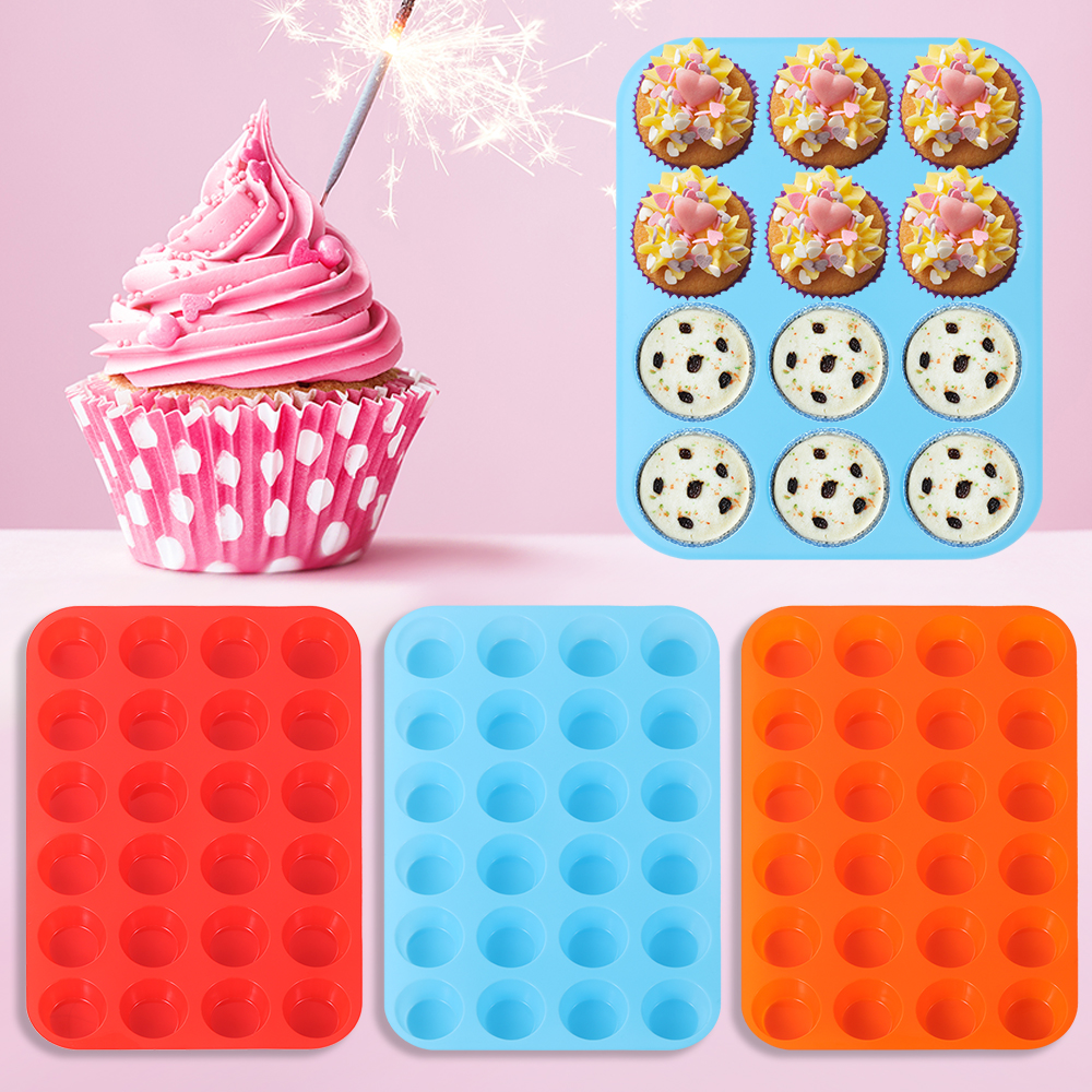 Khuôn Silicone Làm Bánh Cupcake 12 / 24 Ngăn Chống Dính Nhiều Màu