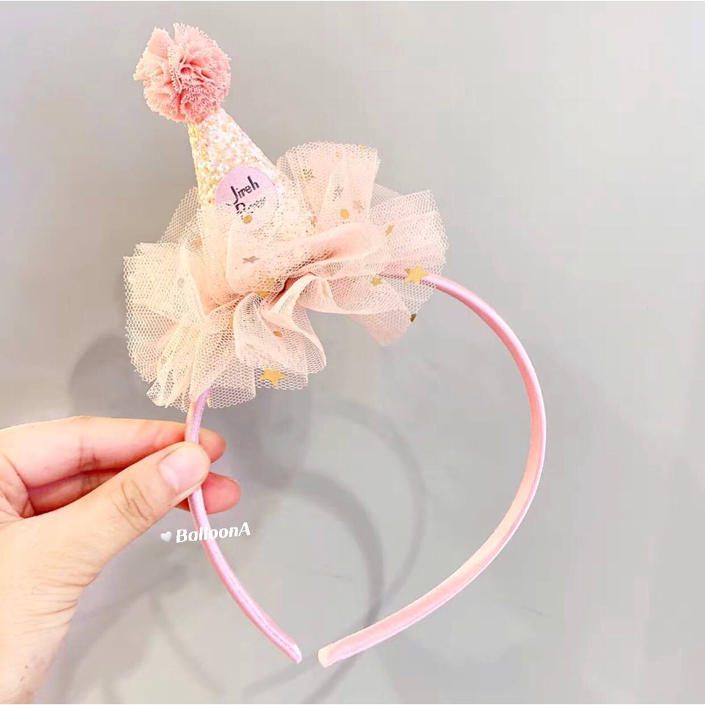 Bờm cài tóc hình nón ren màu hồng Party siêu xinh yêu