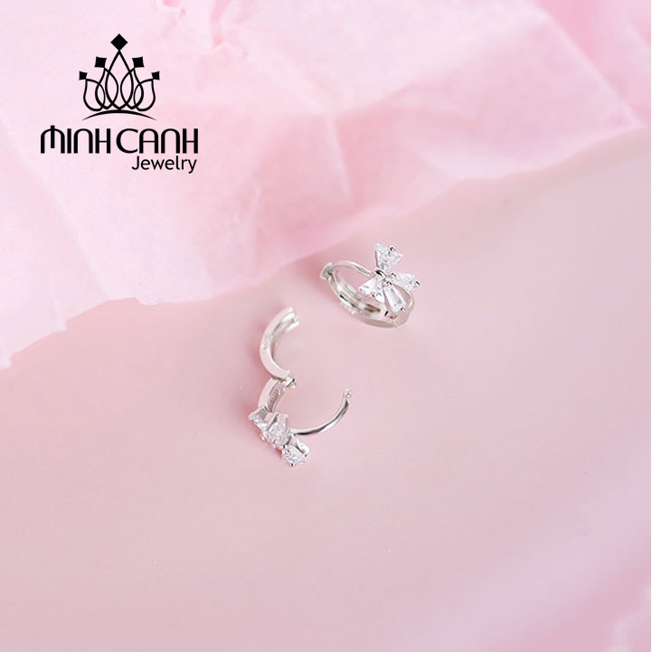 Bông Tai Bạc Khóa Bấm Nơ Đá Nhỏ - Minh Canh Jewelry