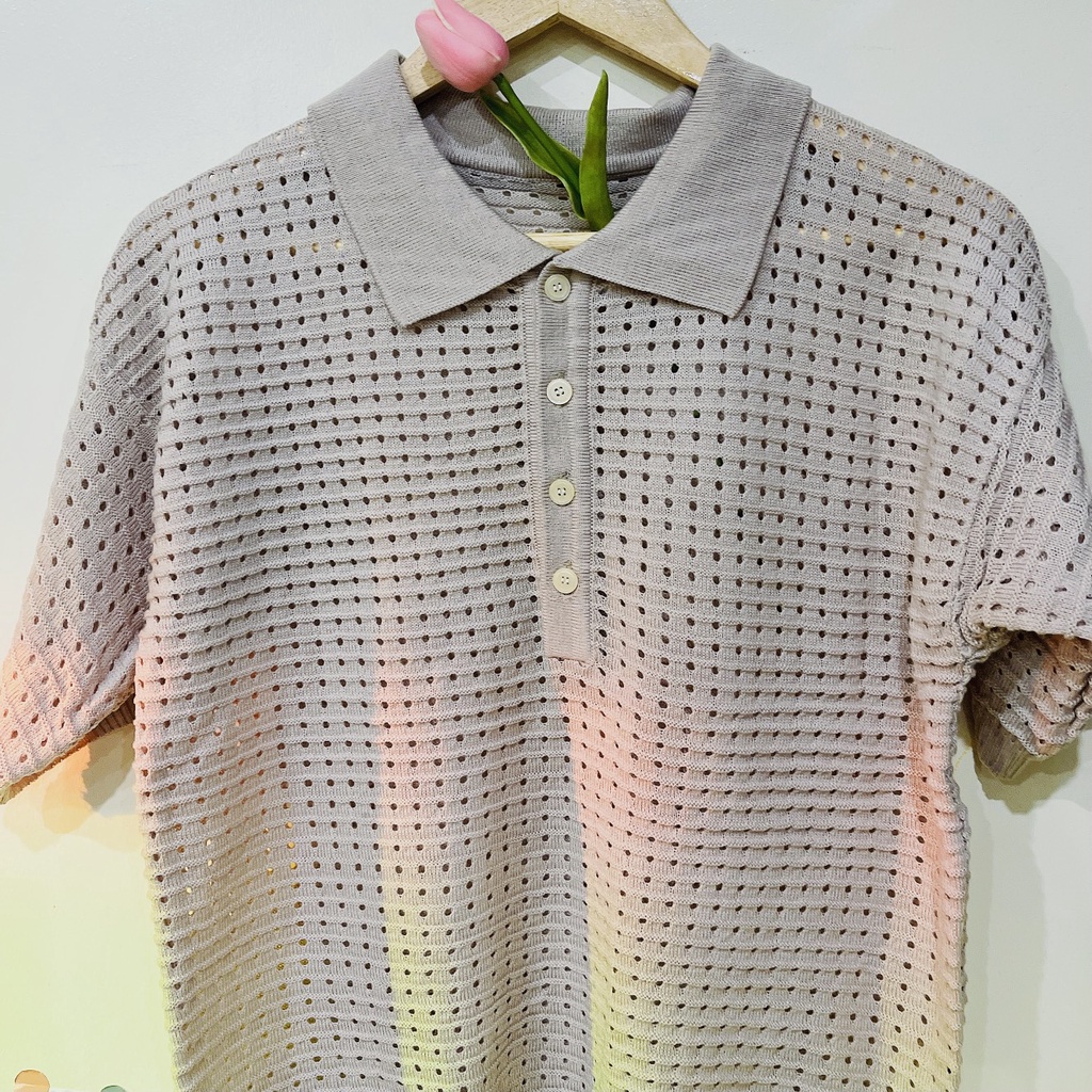 Áo len lưới Polo Mongtoghi chất len mặc hè thoáng mát - Minu