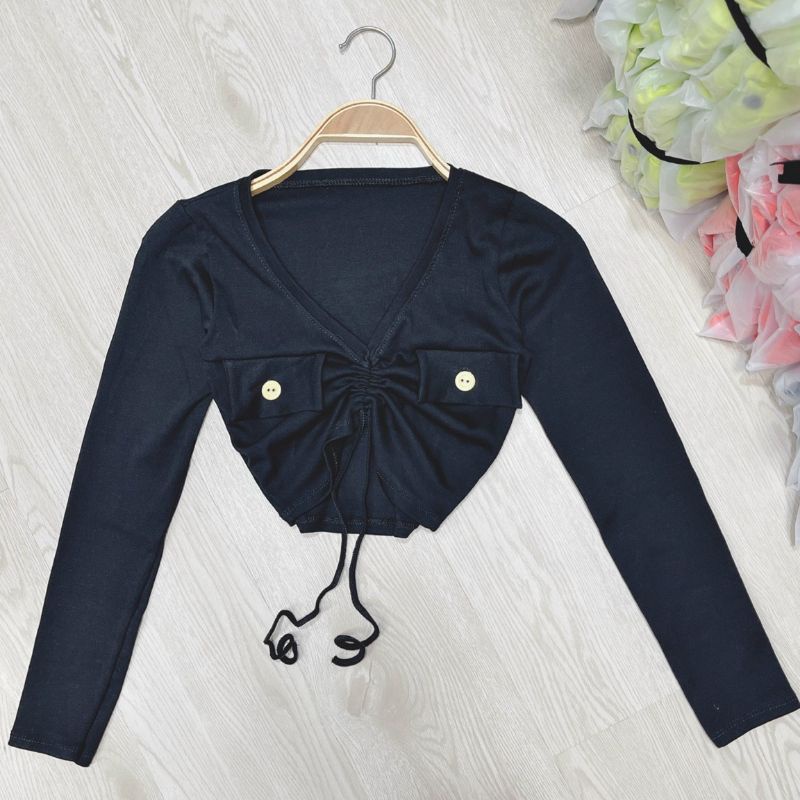 Áo rút ngực tay dài phối túi mới siêu chuẩn dáng