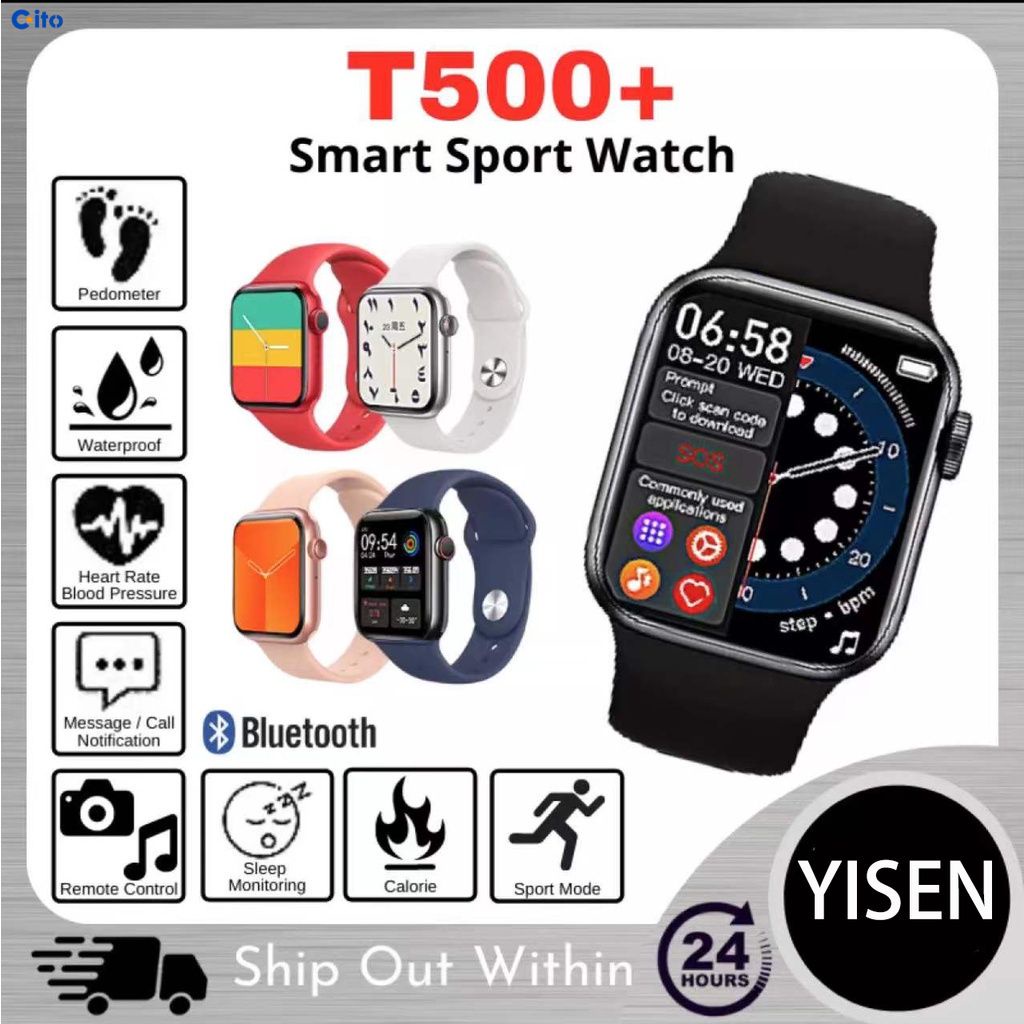 T500/T500+PLUS Smart Watch Bluetooth Sports Heart Rate Detector Smart Bracelet Waterproof Call Touch Screen Music ITO