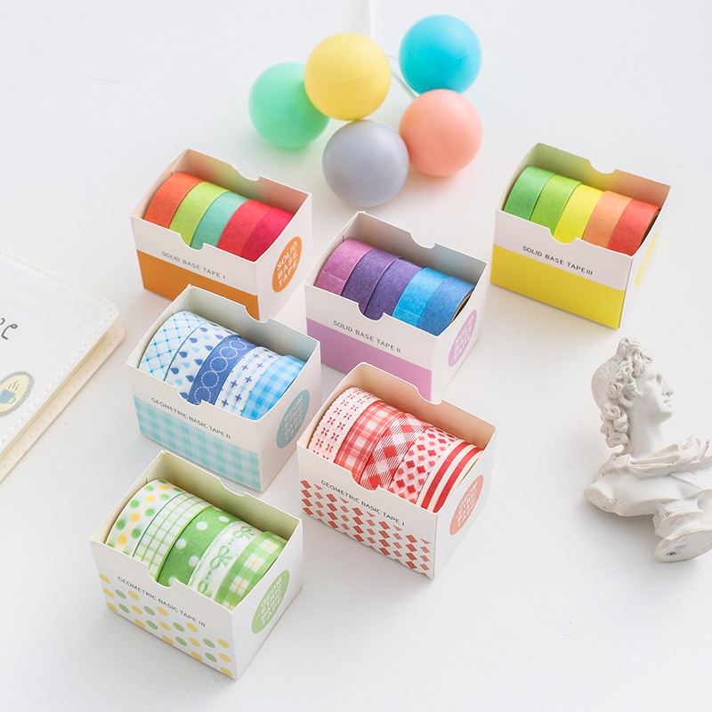 Bộ 5 cuộn băng keo washi Infeel.Me nhiều màu sắc trang trí sổ tay