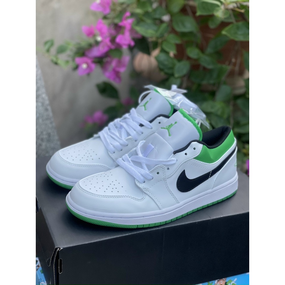 Giày thể thao sneakers air jordan 1 low panda original thấp cổ trắng xanh lá cây viền đen
