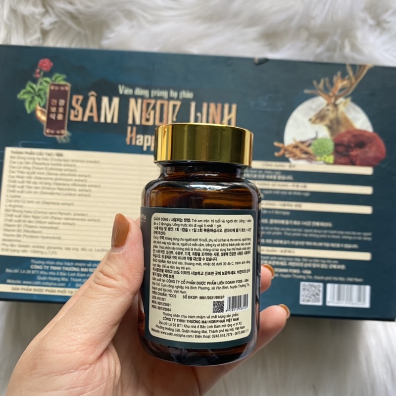 SÂM NGỌC LINH Happyfa lọ 60 viên - Viên đông trùng hạ thảo - Hỗ trợ ăn ngủ ngon, giảm mệt mỏi do kém ăn, thiếu ngủ