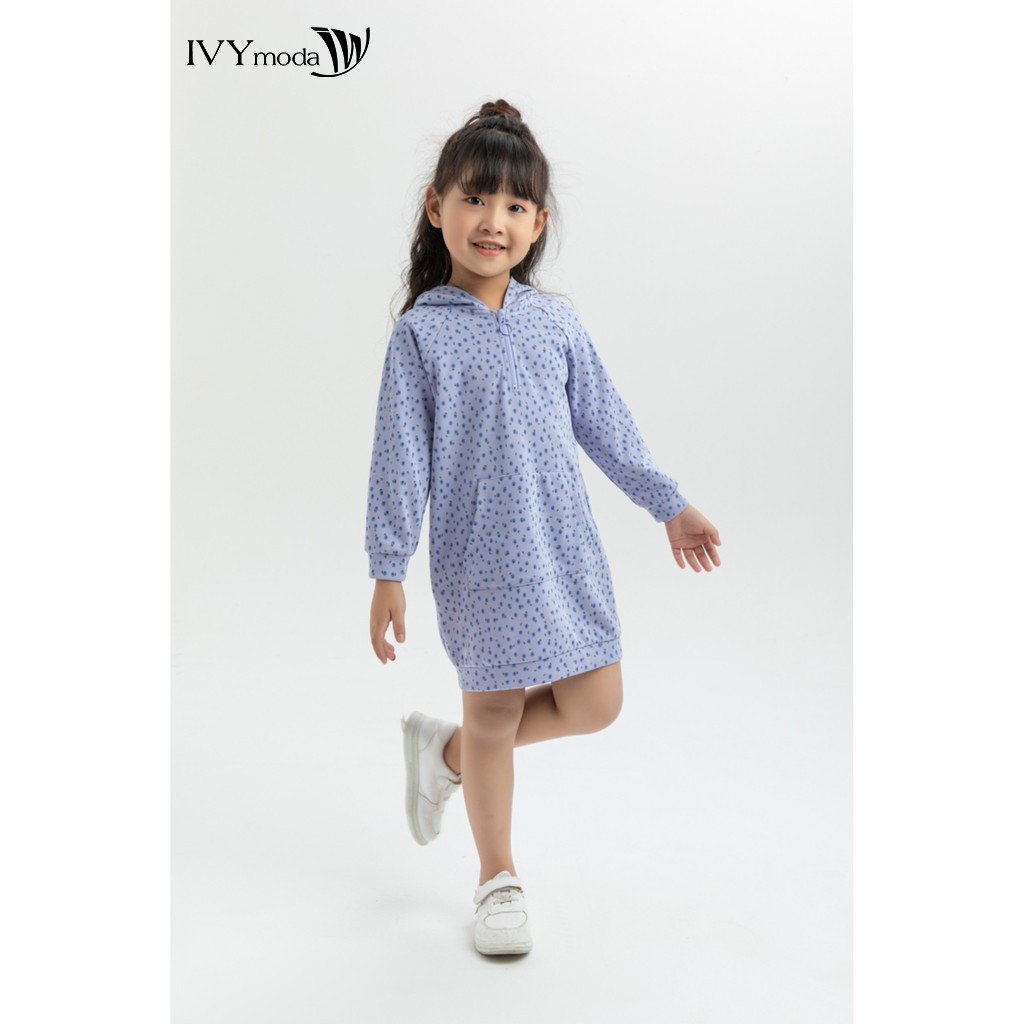 Đầm thun hoa nhí cổ mũ bé gái IVY moda MS 42G1181