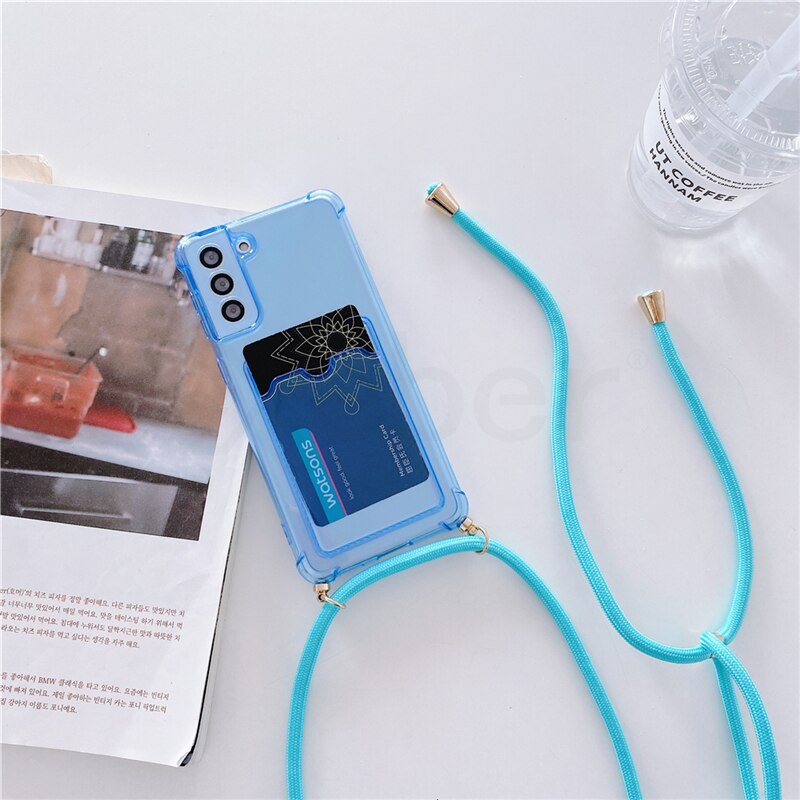Ốp điện thoại trong suốt chống sốc có dây đeo cho Samsung A03S A22 5G A22 A32 4G A02S A12 A02 A52 A72