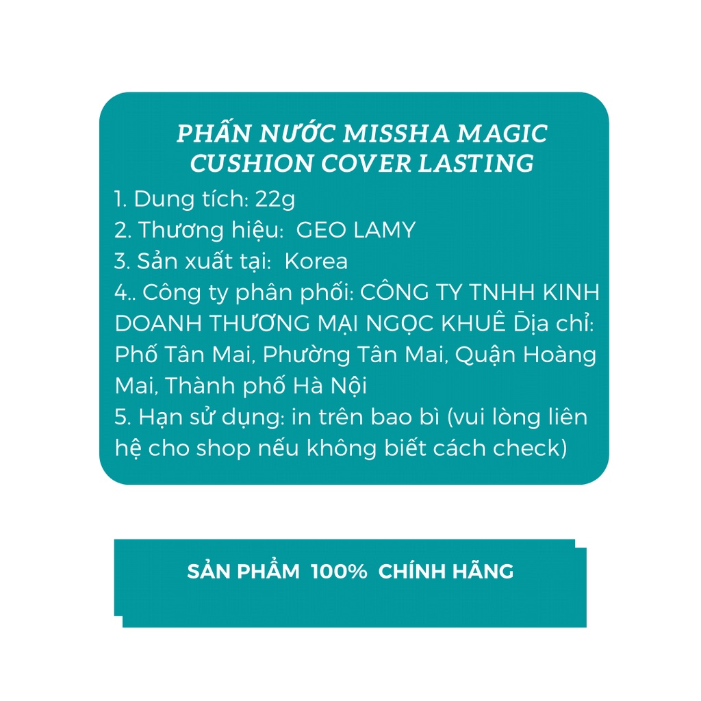 Phấn Nước Missha Magic Cushion Cover Lasting mẫu mới