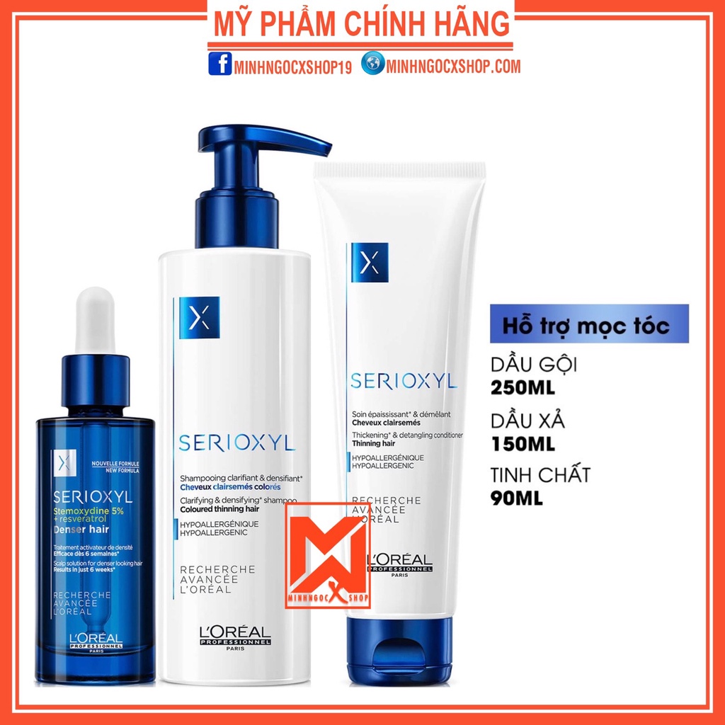 Combo dầu gội xả, tinh chất kích mọc và làm dầy tóc Loreal Professionnel Serioxyl chính hãng