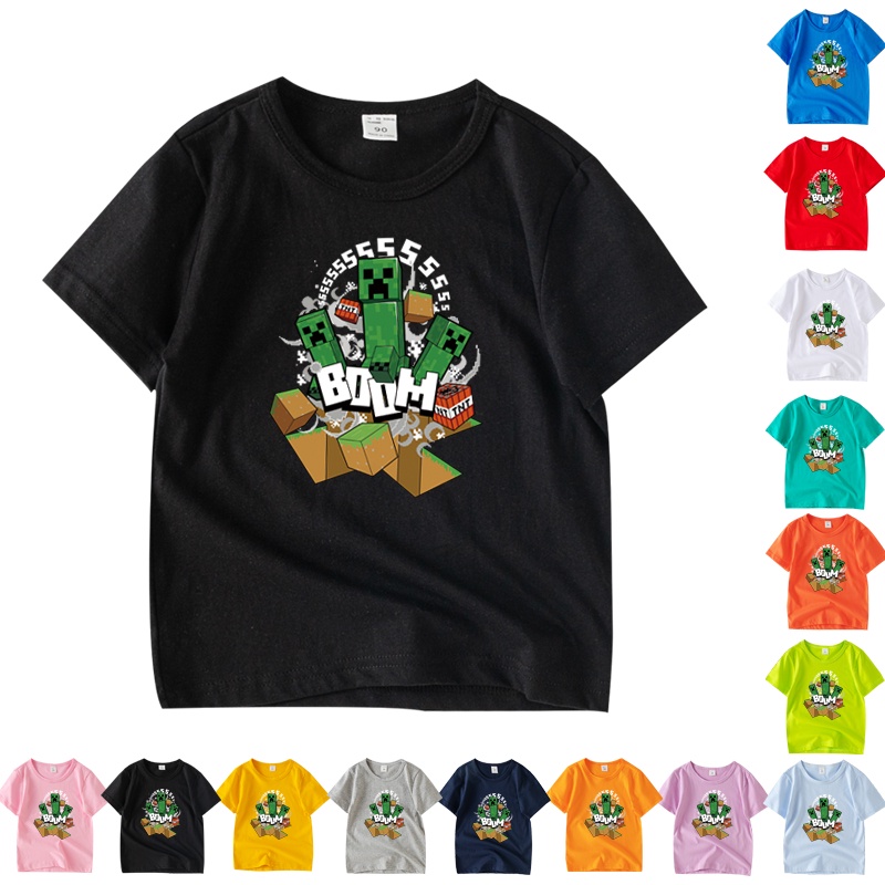 Áo Thun Tay Ngắn Cổ Thuyền 100% Cotton In Hình Minecraft 8 Màu Thời Trang Cho Bé AA011