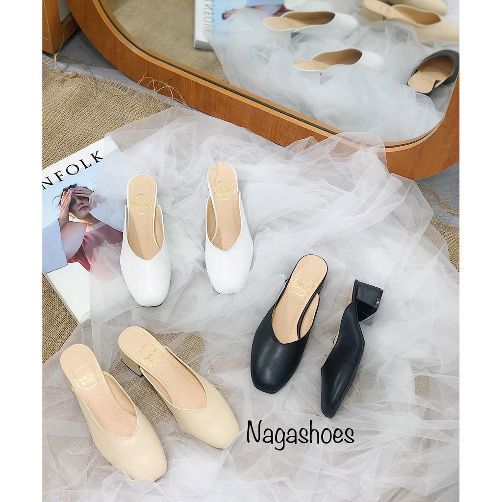 [ FORM BÉ - CHỌN LÊN 1 SIZE ] DÉP SỤC NAGASHOES TRƠN MŨI VUÔNG CAO 5P NAD76