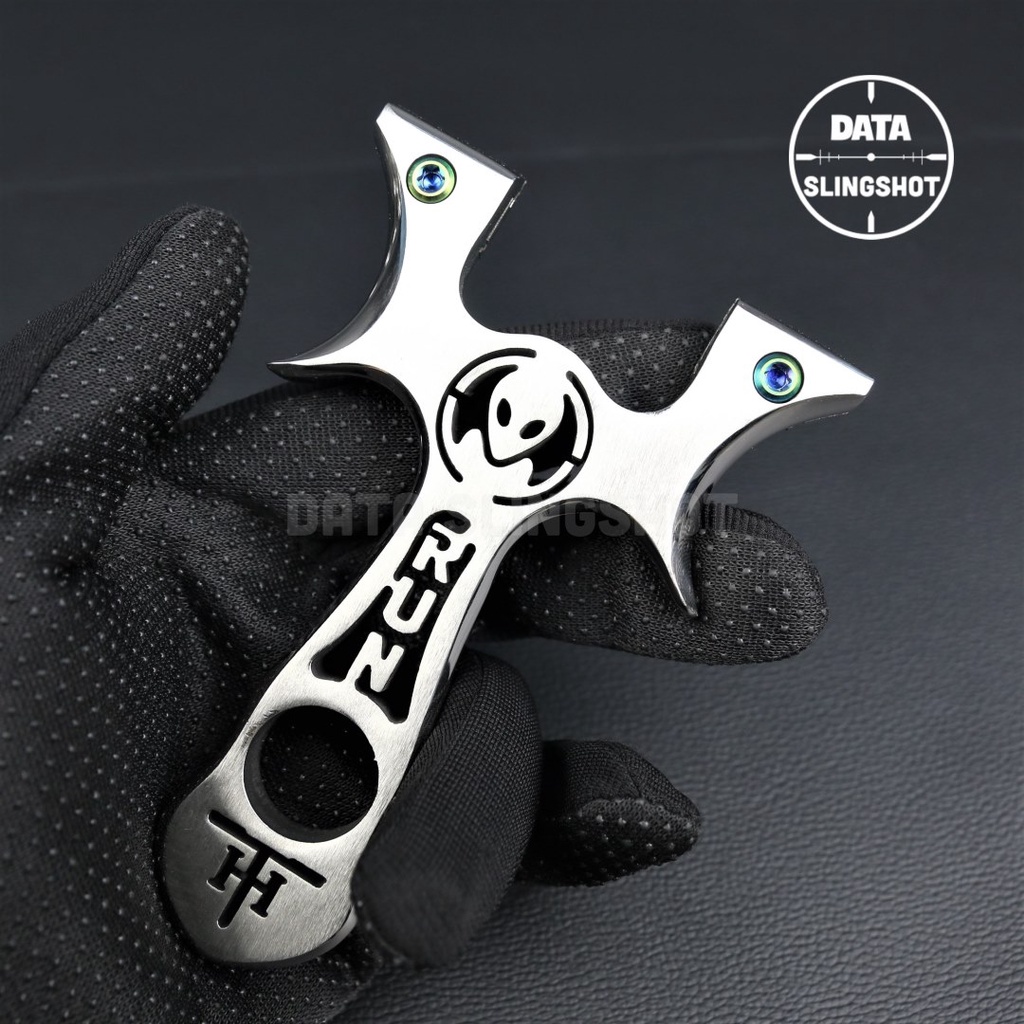 Ná Cao Su Inox CNC Đầu Lâu TH Chạc 8 Mài Bo Cạnh Hoàn Thiện gắn sẵn 2 ốc Titan - Chạc kẹp - DATA SlingShot