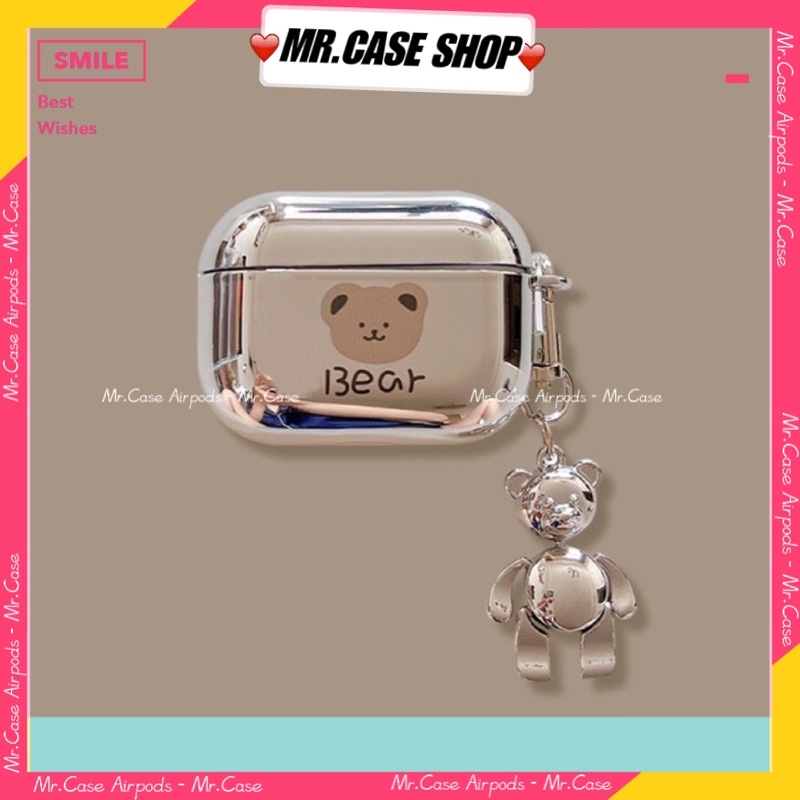 Case Airpods 1/2 /Pro Vỏ Ốp Tai Nghe Hình Gấu Tráng Gương Kèm Móc khoá - Mr.Case AirPods
