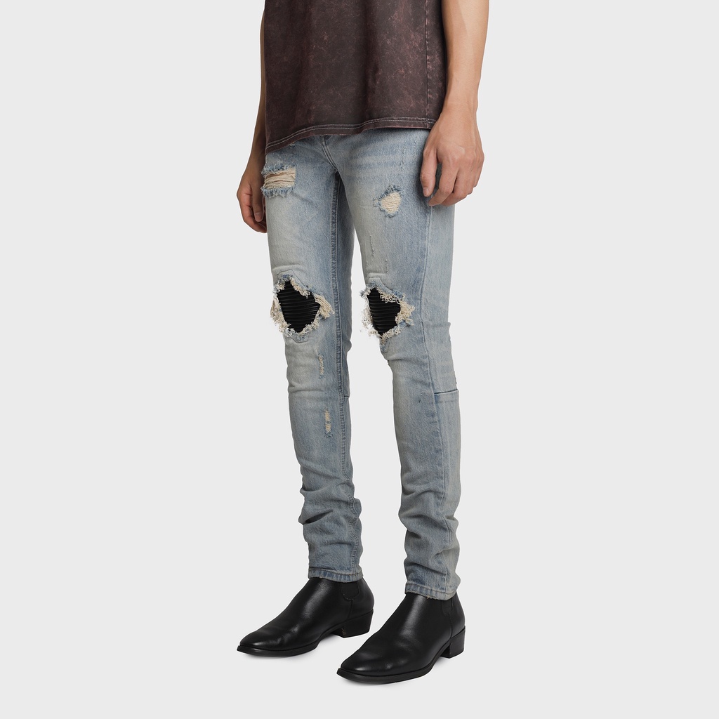 Quần Jeans Nam J17 Stretwear Chất Liệu Cao Cấp Rách Gối Đắp Da Đen Màu Xanh Sáng - TLB Vietnam