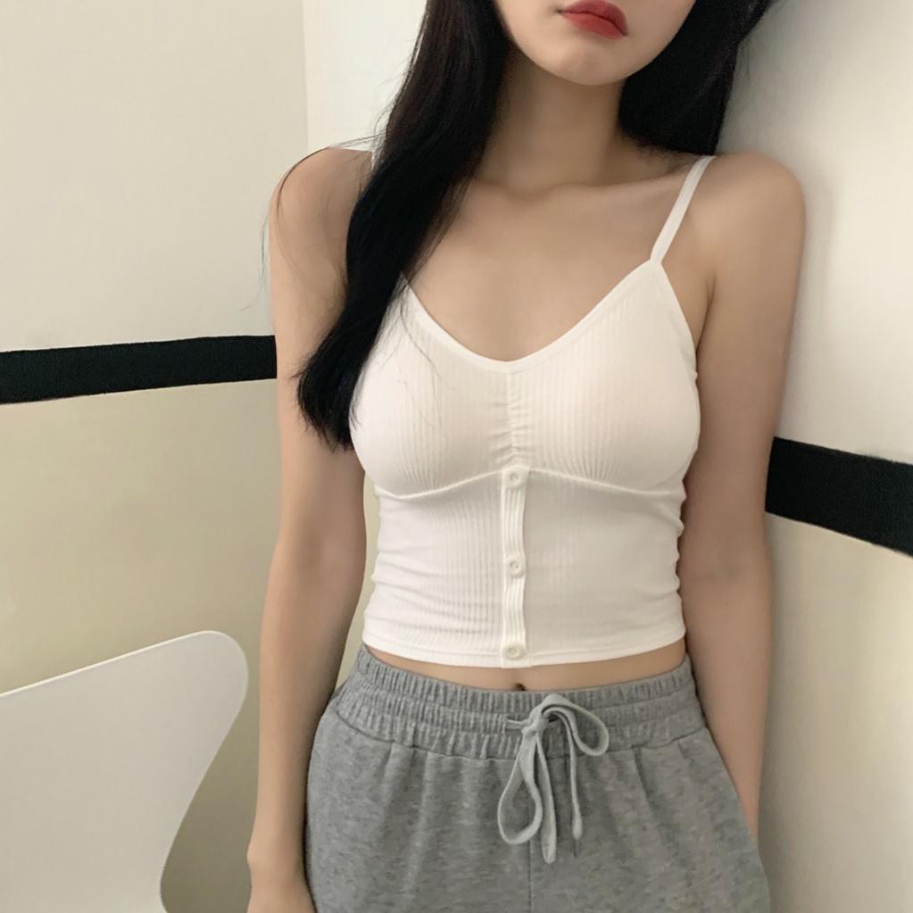 [BÁN SỈ] Áo Bra hai dây croptop len tăm 3 khuy 2079