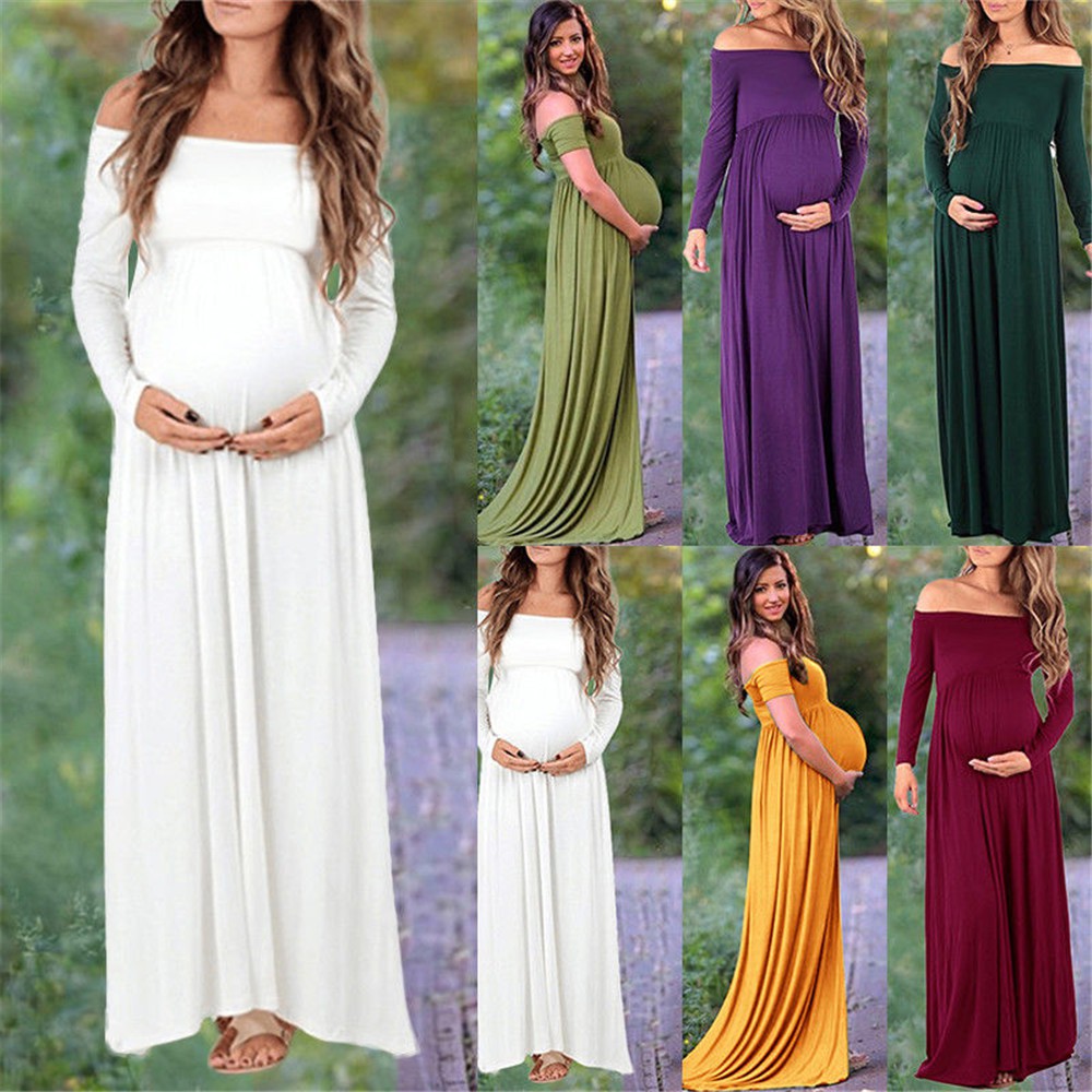 Đầm Maxi trễ vai cho phụ nữ mang thai