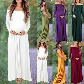 Đầm Maxi Trễ Vai Dáng Dài Thời Trang Cho Mẹ Bầu