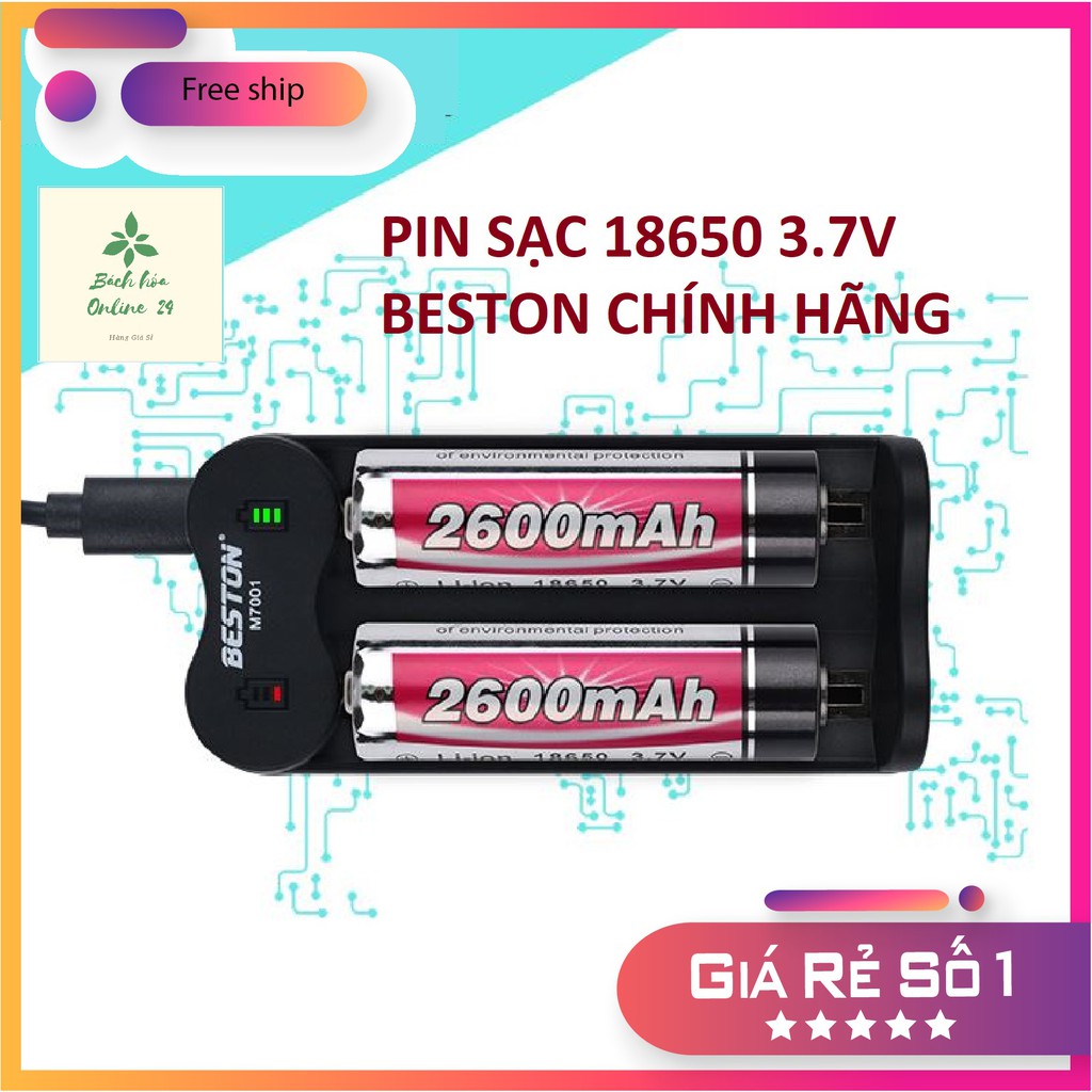 Pin sạc 18650 3.7V (đầu lồi) Beston chính hãng dung lượng cao Kèm bộ sạc - Pin chuyên dụng Đèn pin siêu sáng