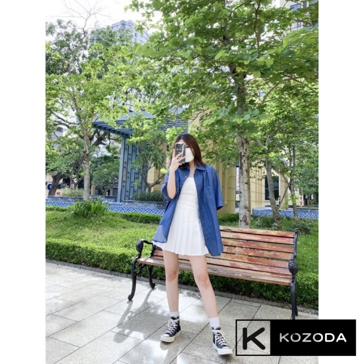 Áo Sơ Mi Nữ form rộng denim  Kiểu Màu xanh nhạt đậm đẹp ngắn tay ulzzang vintage hàn quốc cao cấp trơn kozoda SM45 | BigBuy360 - bigbuy360.vn