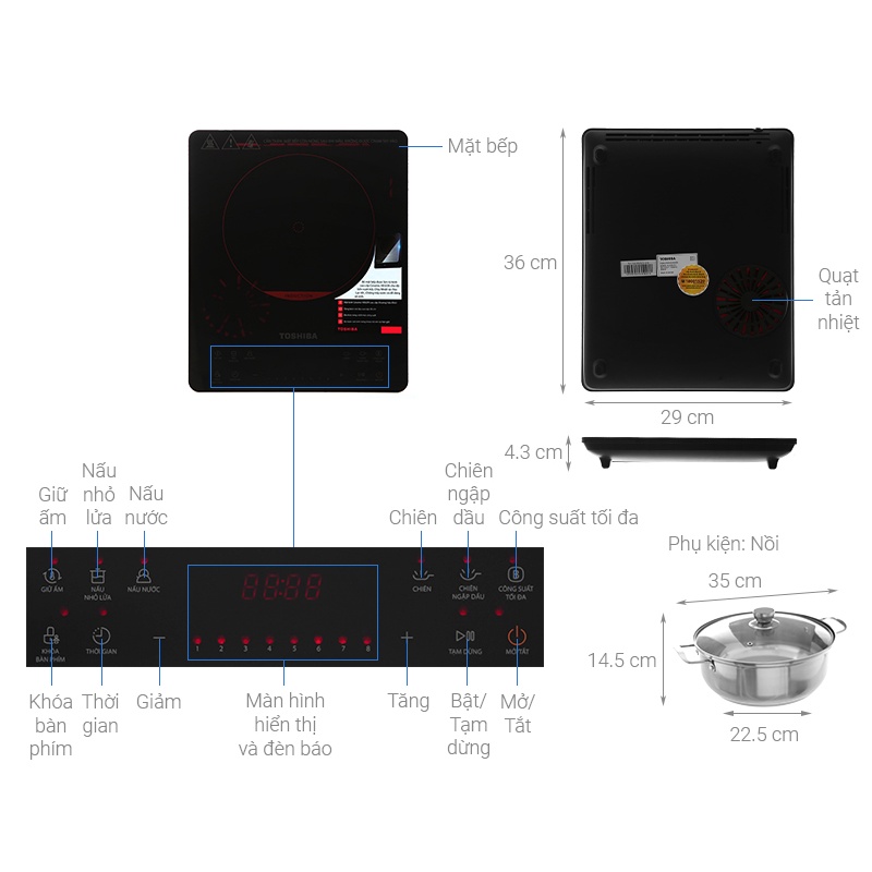 Bếp điện từ Toshiba IC-20S3PV - Sản Phẩm kèm nồi Inox - Hàng Chính Hãng