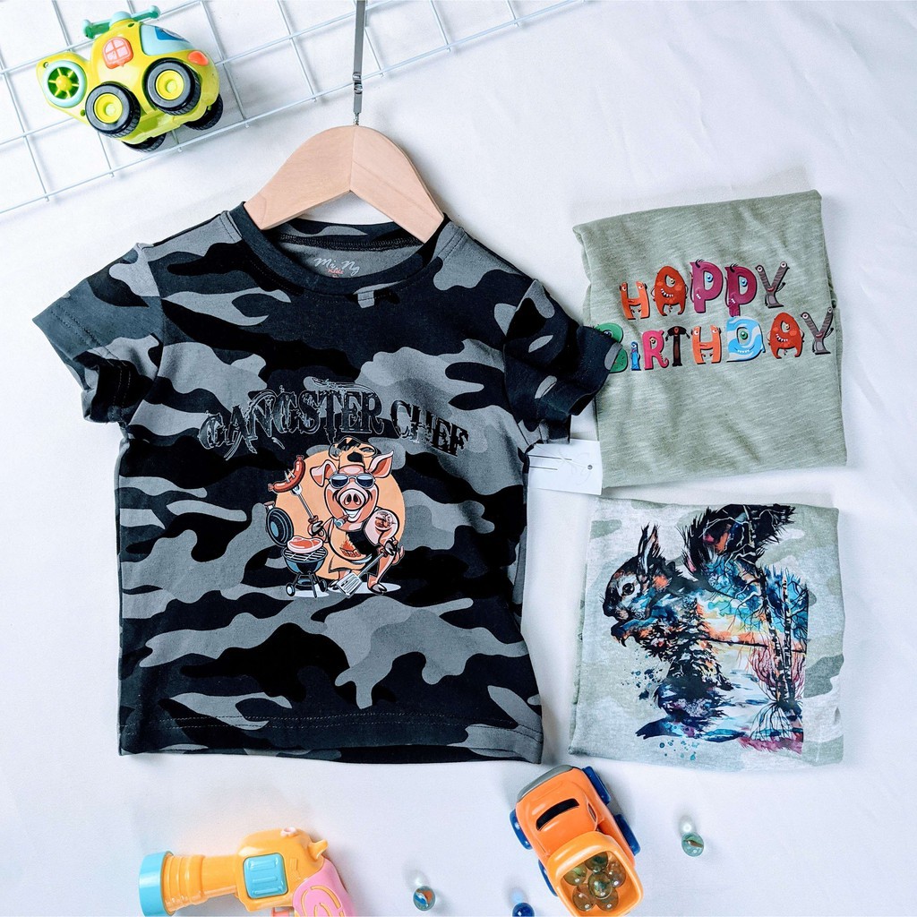 Áo phông cho bé trai cao cấp VNXK 100% cotton size 9 - 23kg Mẫu Rằn ri - Tiệm Nhà Sóc Bơ