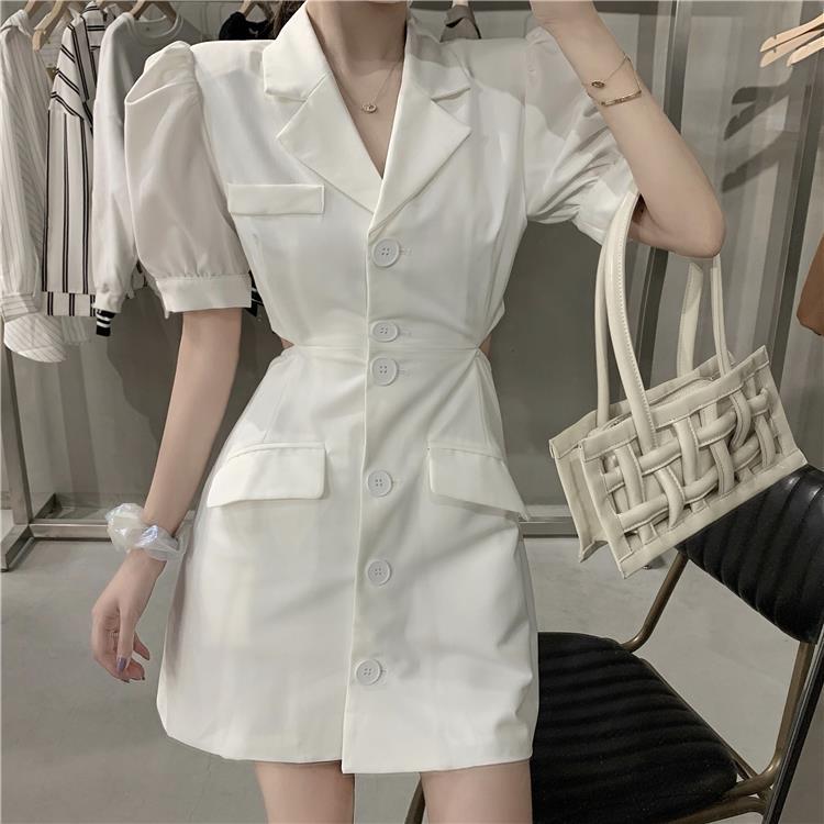 Váy chữ A ôm eo tay phồng đơn giản thời trang phong cách Hàn Quốc cho nữ | BigBuy360 - bigbuy360.vn