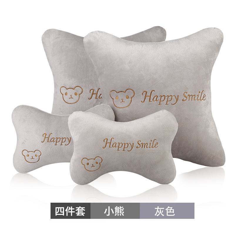 Set Gối Tựa Đầu Tựa Lưng 4 Món Thêu Chữ HAPPY SMILE