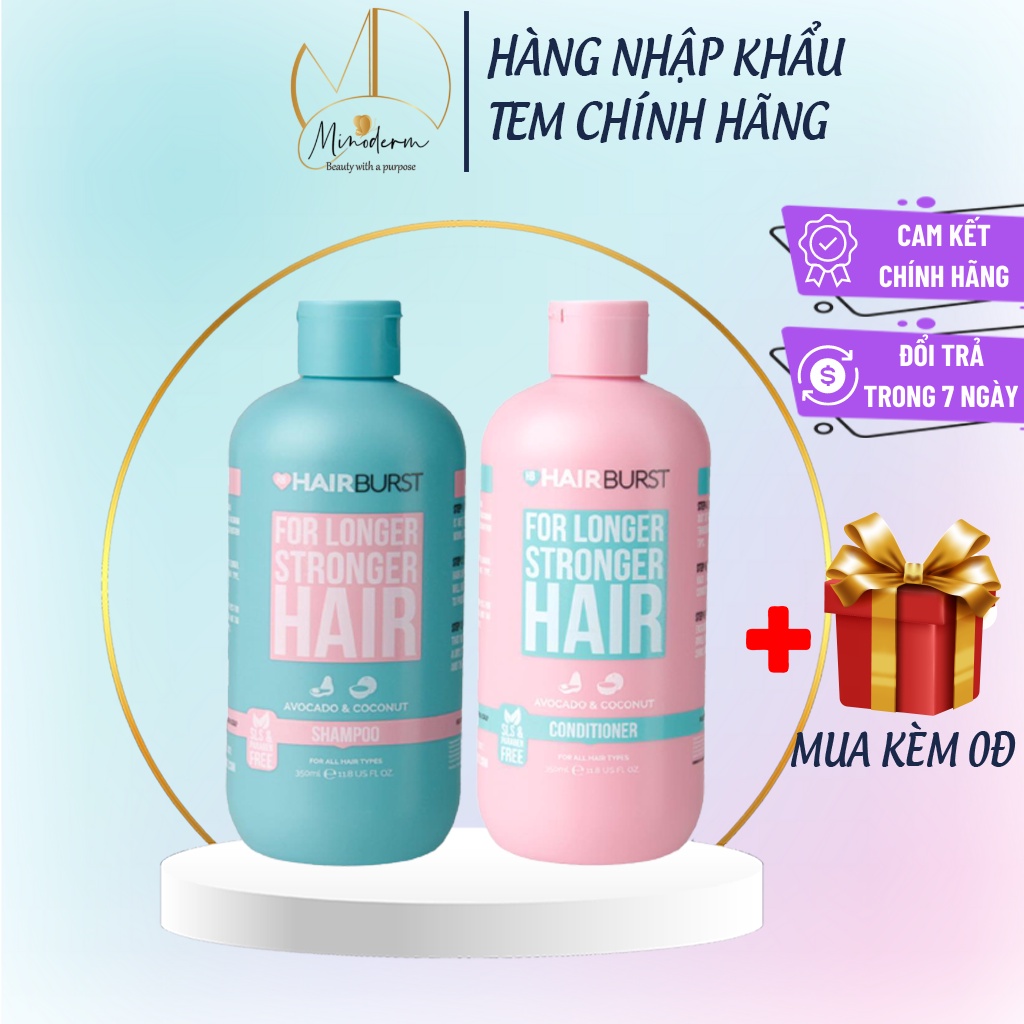 Cặp dầu gội xả Hairburst For Longer Stronger Hair Shampoo and Conditioner kích thích tóc mọc dài hơn chắc khỏe hơn 350ml