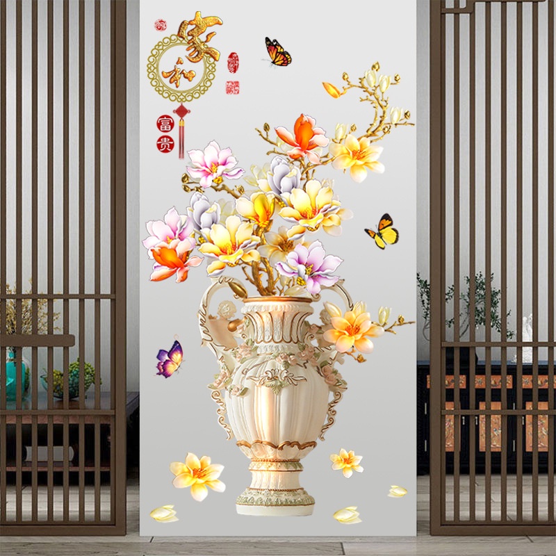 Decal dán tường Bình hoa mai 3D
