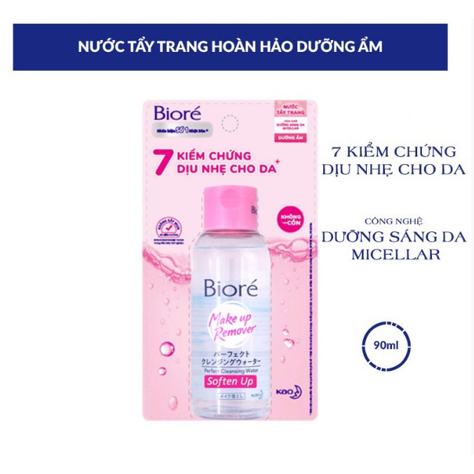 Nước tẩy trang dưỡng ẩm Biore dung tích 90ml chai màu hồng (Biore Perfect Cleansing Water Soften Up)