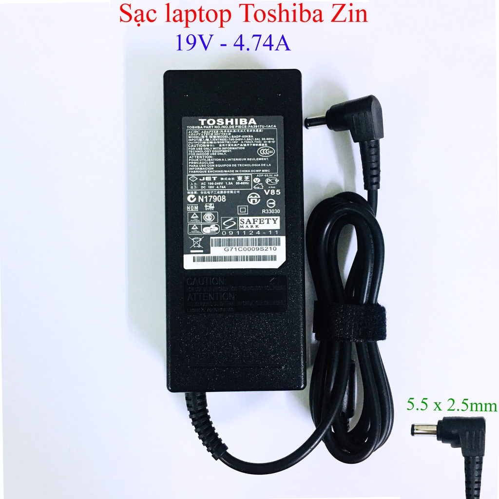 Sạc Laptop Toshiba Zin chân thường chính hãng 19v 4.7a 90w, adapter Toshiba chân thường 5.5mm x 2.5mm